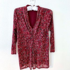 Liz Claiborne Burgundy Black Print Top Size Med